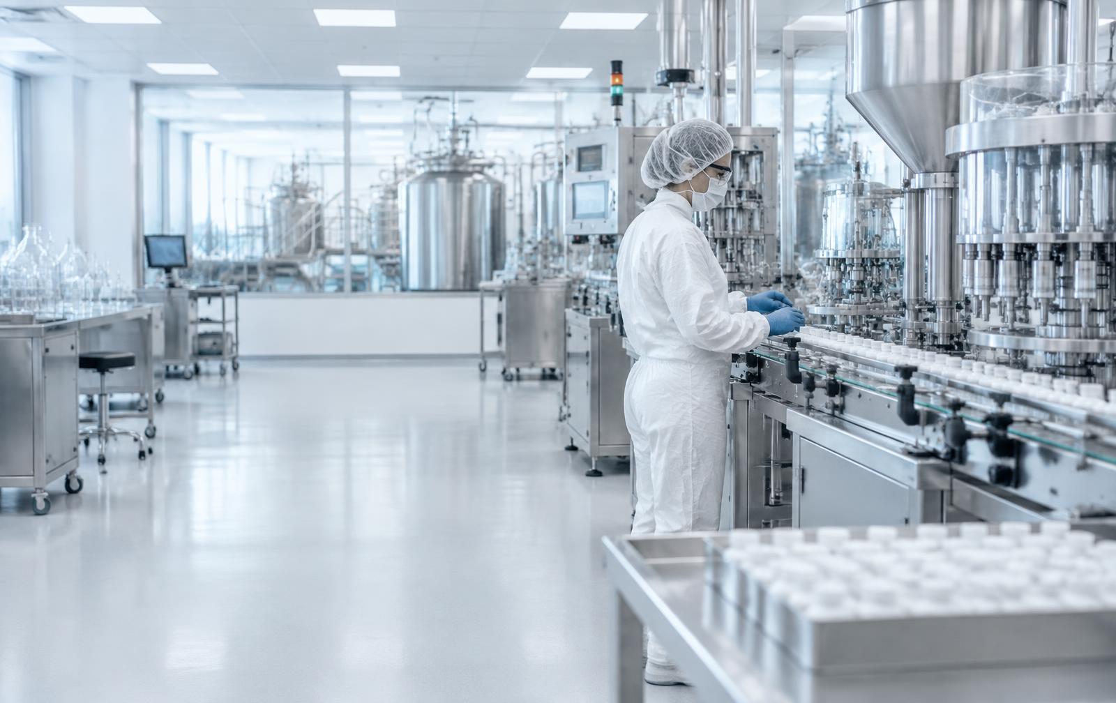 Laboratory technician working on a filling line